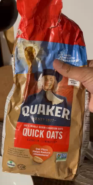 Oats packet used as a whole grain base for hair-healthy breakfast