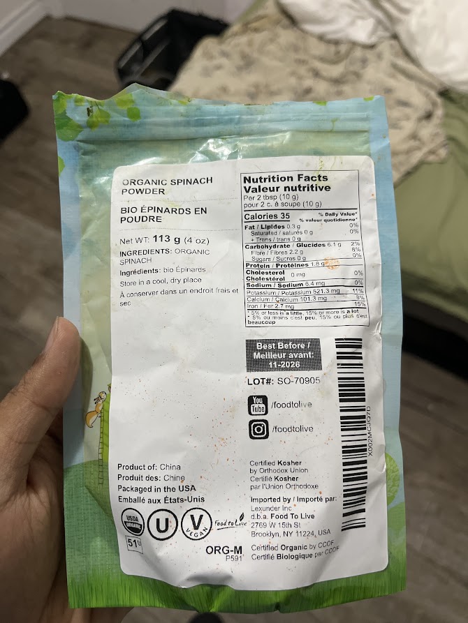 Organic spinach powder for daily hair health support